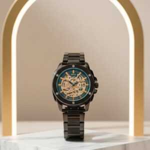 Fossil premium stainless steel chronograph watch with detailed dial