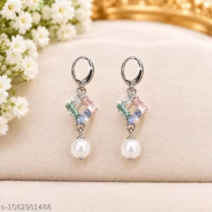 Trendy Square Crystal Pearl Drop Earrings for Women