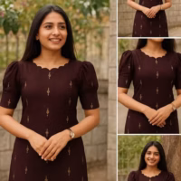 Brown viscose rayon printed kurti for women