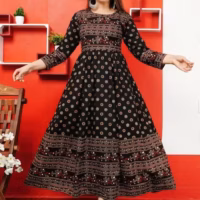 Black Anarkali Kurti for Women – Stylish Rayon Printed Design